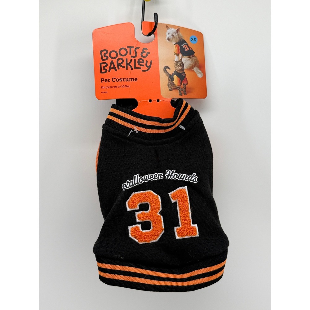 Boots & Barkley Halloween Hounds Pet Varsity Jacket Costume Black Orange XS